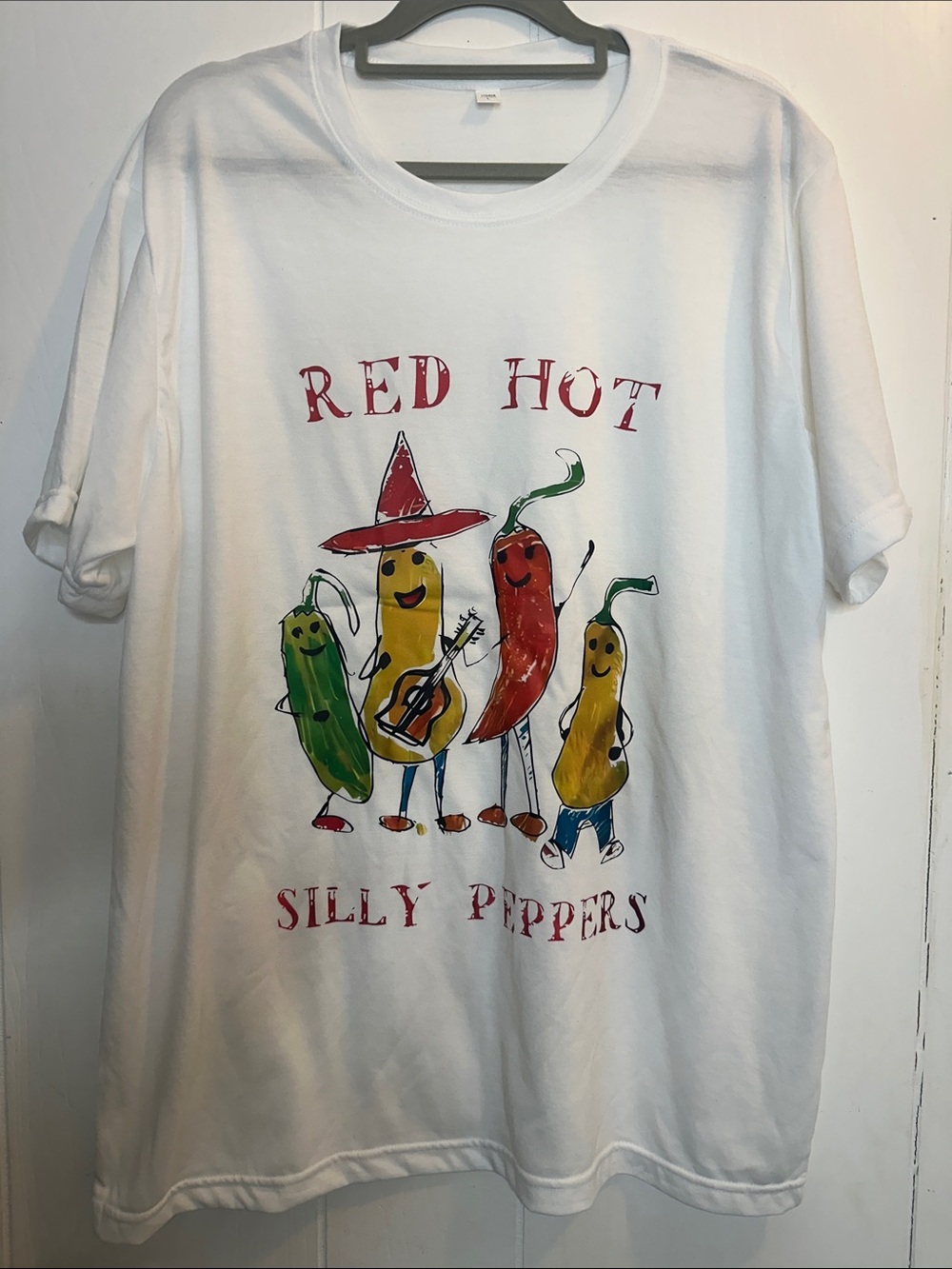 Source Unknown White Tee with Multicolor Pepper Band Graphic